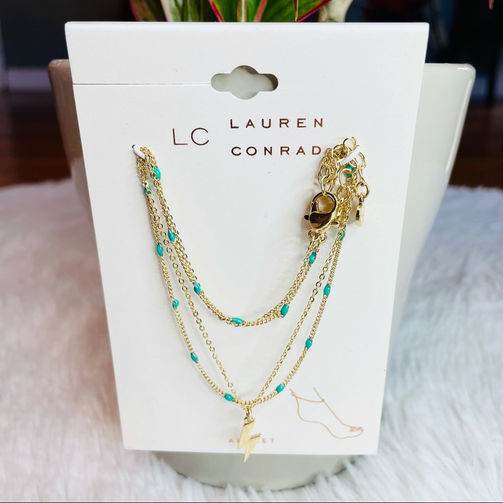NWT LC Lauren Conrad gold and teal lightning bolt anklet - Picture 3 of 5